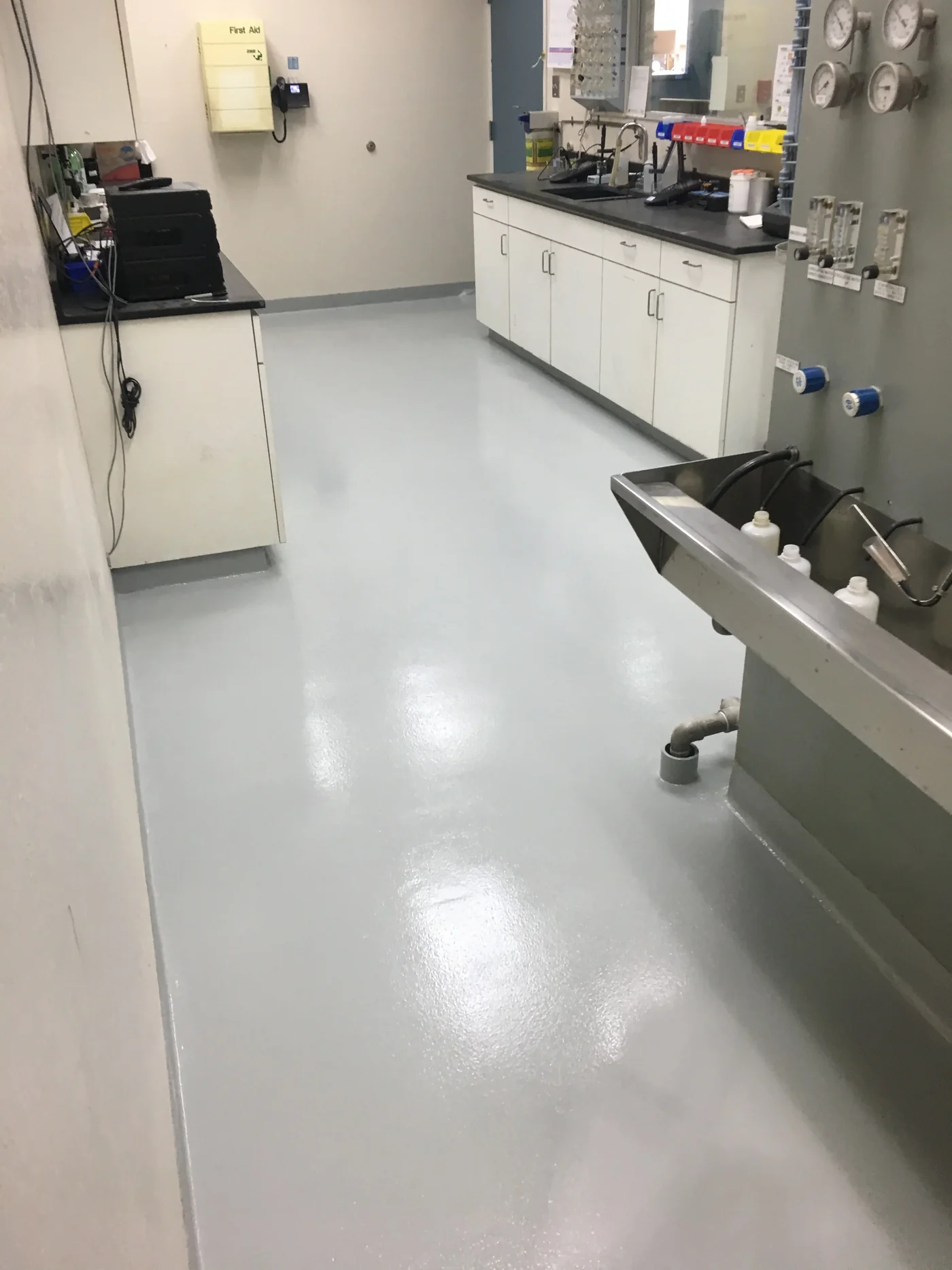 Lab floor after high-gloss epoxy coating